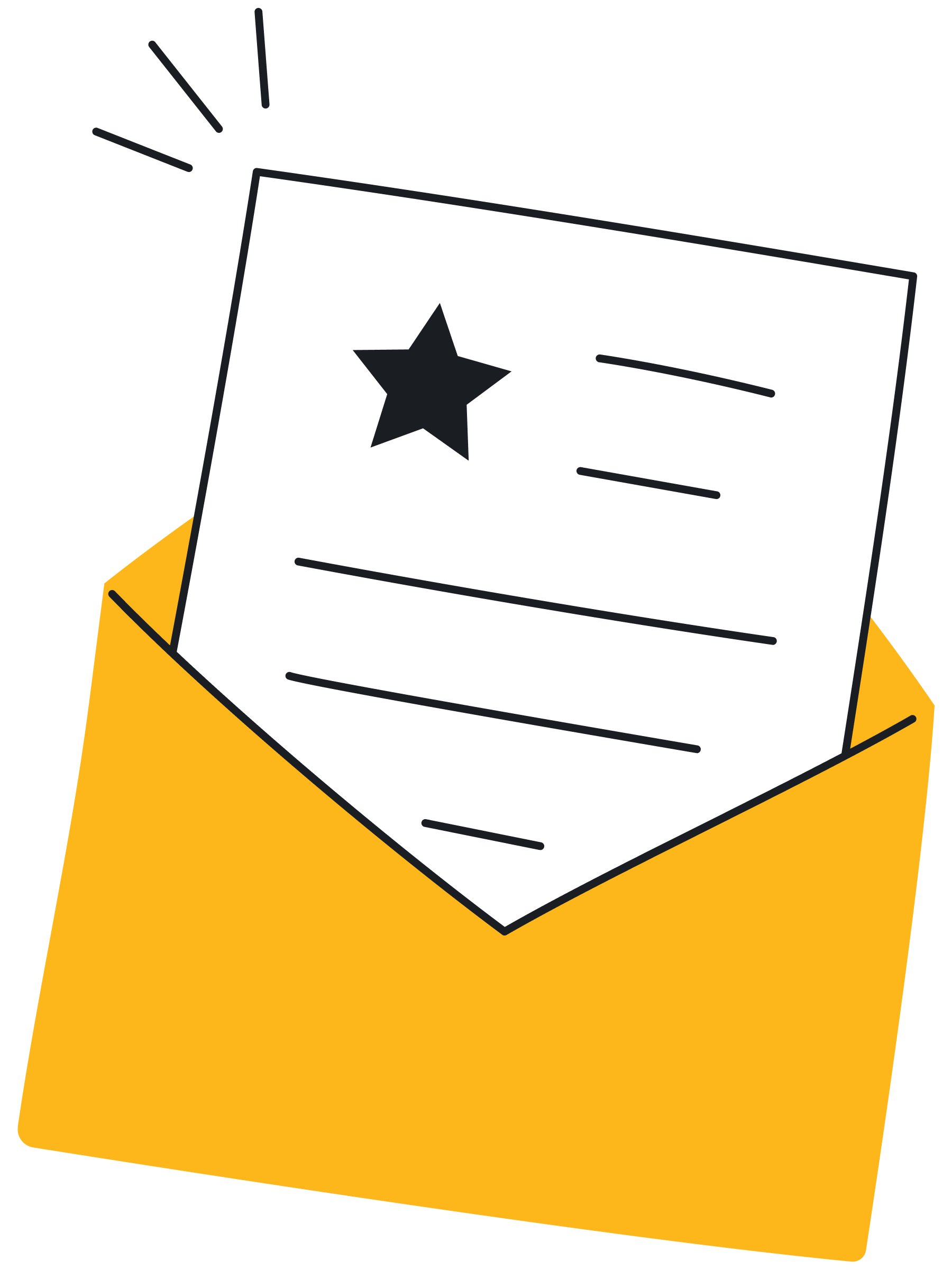 Illustration of a yellow envelope with a document inside, featuring a star symbol at the top of the document